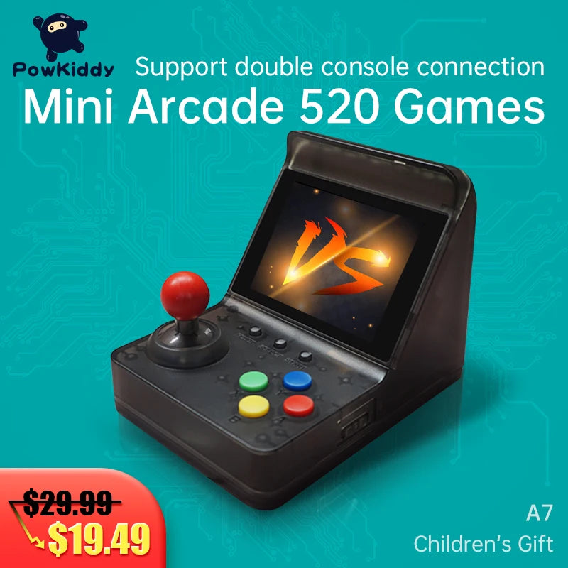 POWKIDDY A7 3 "32-Bit Mini Arcade Game Handset Console Built-In 520 Games Supports Two Online Games Children's Gift