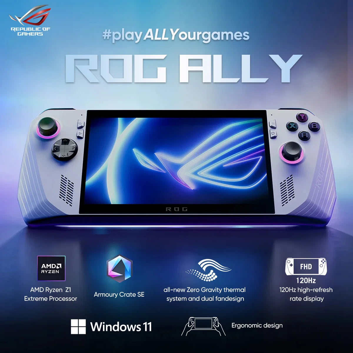 Original ASUS ROG Ally 7 INCH 120Hz FHD IPS Handheld Game Console AMD Ryzen Z1 Extreme Video Gaming Retro Console 512GB win 11