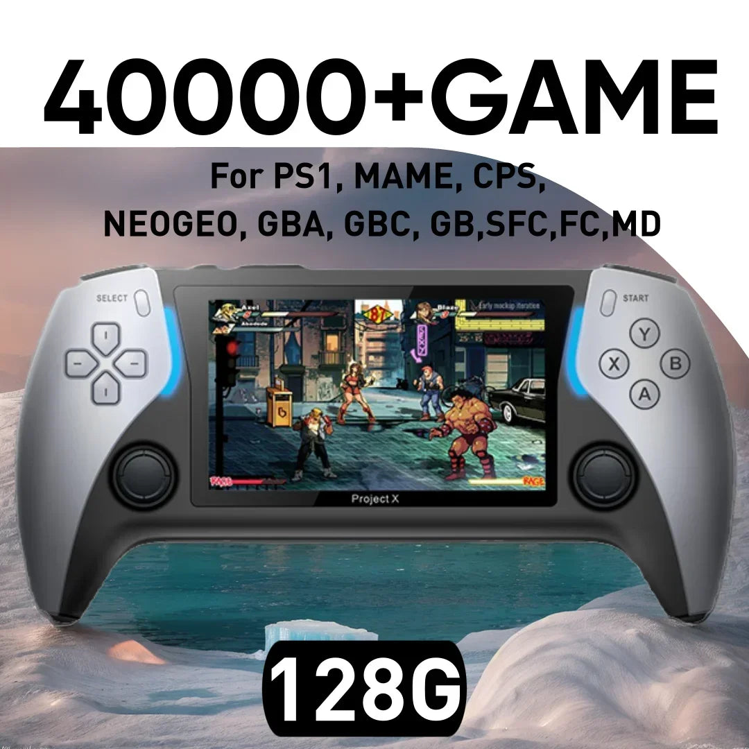 128G 40000+Games NEW Project X Portable Pocket Video Game Console 4.3” IPS Screen Support PS1 Retro Gaming Dual Speaker Stereo